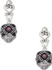 Silver Plated Diagonal Banded Barrel with Hot Pink Crystals Spinner - Filigree Heart Post Earrings