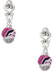 Silver Plated Wide Hot Pink Zebra Print Band Spinner - Filigree Heart Post Earrings