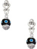 Silver Plated Hot Blue Dots on Black Spinner - Filigree Heart Post Earrings