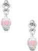 Silver Plated Pink Heart Spinner - Filigree Heart Post Earrings