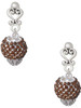 Silver Plated Brown Crystal Sparkle Spinner - Filigree Heart Post Earrings