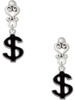 Silver Plated Black Dollar Sign - Filigree Heart Post Earrings