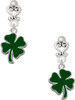 Silver Plated Two Sided Green Enamel Lucky Four Leaf Clover - Filigree Heart Post Earrings