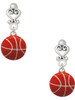 Silver Plated Large Enamel Basketball - Filigree Heart Post Earrings