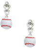 Silver Plated Large White Enamel Baseball - Filigree Heart Post Earrings