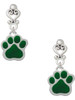 Silver Plated Large Green Paw - Filigree Heart Post Earrings