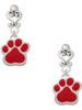 Silver Plated Large Red Paw - Filigree Heart Post Earrings