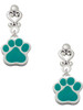 Silver Plated Large Teal Paw - Filigree Heart Post Earrings