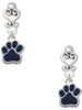 Silver Plated Small Navy Blue Paw - Filigree Heart Post Earrings