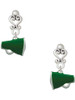 Silver Plated Small Green Megaphone - Filigree Heart Post Earrings