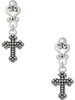 Silver Plated Small Botonee Cross with Beaded Decoration - Filigree Heart Post Earrings