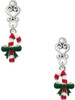 Silver Plated Candy Cane with Green Bow - Filigree Heart Post Earrings