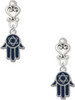 Silver Plated Blue Hamsa Hand with Star of David - Filigree Heart Post Earrings