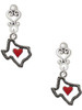 Silver Plated Open Rope Texas with Red Heart - Filigree Heart Post Earrings