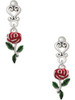 Silver Plated Red Rose Flower - Filigree Heart Post Earrings