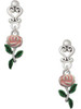 Silver Plated Pink Rose Flower - Filigree Heart Post Earrings