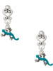 Silver Plated Small Teal Lizard - Filigree Heart Post Earrings