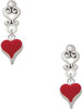 Silver Plated Small Long Red Heart - Filigree Heart Post Earrings