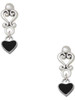 Silver Plated Mini Two Sided Black Heart - Filigree Heart Post Earrings