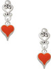 Silver Plated Small Long Orange Heart - Filigree Heart Post Earrings