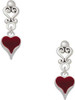 Silver Plated Small Long Maroon Heart - Filigree Heart Post Earrings