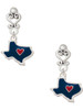 Silver Plated Blue Texas with Red Heart - Filigree Heart Post Earrings