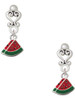 Silver Plated Mini Enamel Watermelon Slice - Filigree Heart Post Earrings