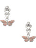 Silver Plated Small Pink Butterfly - Filigree Heart Post Earrings