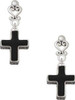 Silver Plated Large Black Enamel Cross with Decorated Sides - Filigree Heart Post Earrings