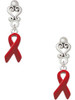 Silver Plated Red Ribbon - Filigree Heart Post Earrings
