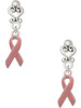 Silver Plated Pink Ribbon - Filigree Heart Post Earrings