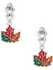 Silver Plated Large Orange Fall Leaf - Filigree Heart Post Earrings