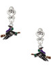 Silver Plated Flying Witch - Filigree Heart Post Earrings