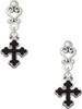 Silver Plated Small Black Enamel Botonee Cross - Filigree Heart Post Earrings