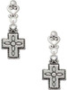 Silver Plated Large Southwestern Antiqued Cross - Filigree Heart Post Earrings