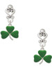 Silver Plated Green Three Leaf Clover - Shamrock - Filigree Heart Post Earrings