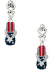 Silver Plated USA Patriotic Flip Flop with White Star - Filigree Heart Post Earrings