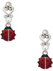 Silver Plated Mini Red Translucent Ladybug - Filigree Heart Post Earrings