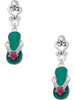 Silver Plated Tropical Blue Flip Flop with Pink Star - Filigree Heart Post Earrings