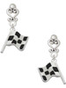 Silver Plated Checkered Race Flag - Filigree Heart Post Earrings