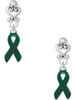 Silver Plated Green Ribbon - Filigree Heart Post Earrings