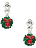 Silver Plated Enamel Wreath with Bow - Filigree Heart Post Earrings