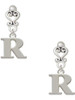 Silver Plated Large Initial - R - Filigree Heart Post Earrings