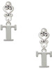 Silver Plated Large Initial - T - Filigree Heart Post Earrings