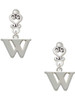 Silver Plated Large Initial - W - Filigree Heart Post Earrings