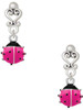 Silver Plated Mini Hot Pink Ladybug - Filigree Heart Post Earrings
