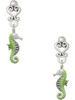 Silver Plated Lime Green Seahorse - Filigree Heart Post Earrings