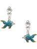 Silver Plated Blue Tropical Fish with Yellow Fins - Filigree Heart Post Earrings