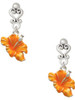 Silver Plated Hot Orange Hibiscus Flower - Filigree Heart Post Earrings