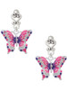 Silver Plated Large Hot Pink & Purple Butterfly - Filigree Heart Post Earrings
